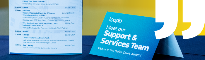 Photo of Loopicon19 Table Toppers overlaid with quote graphic